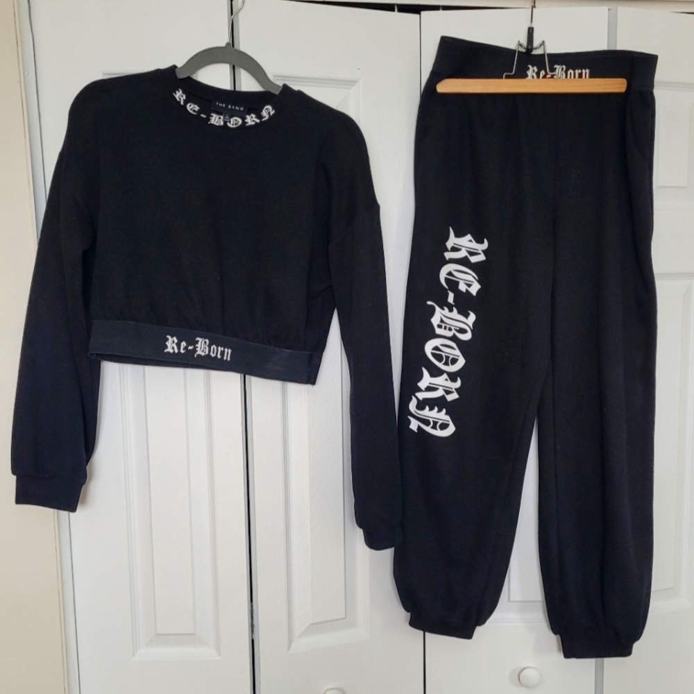 Re-Born Black Logo Track Jogger Set - Women